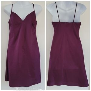 Handmade V-Neck Solid Slip Dress with Spaghetti Straps Plum Purple Eggplant